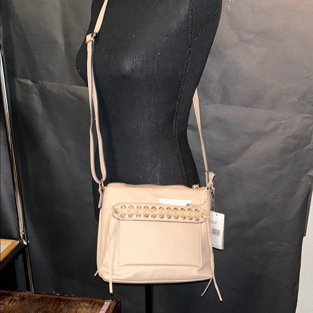 Jessica Simpson Blush Beige Faux Leather “Karen” Crossbody Bag
